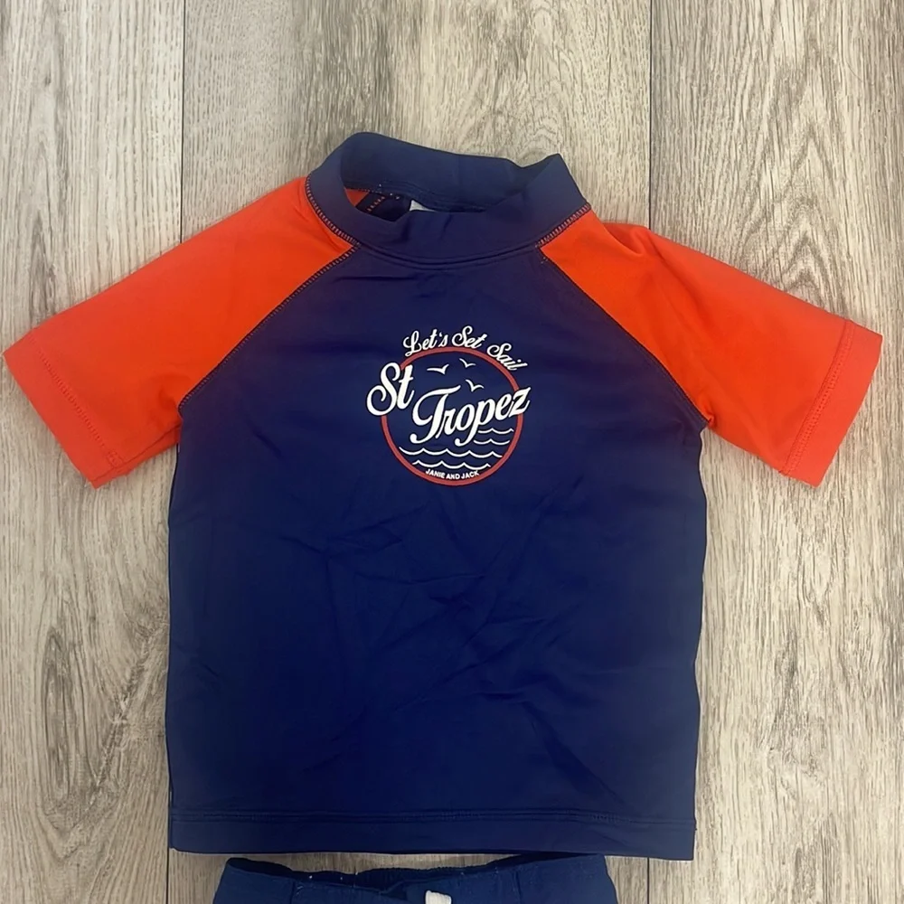 Janie and Jack boys swim trunks and Rashguard